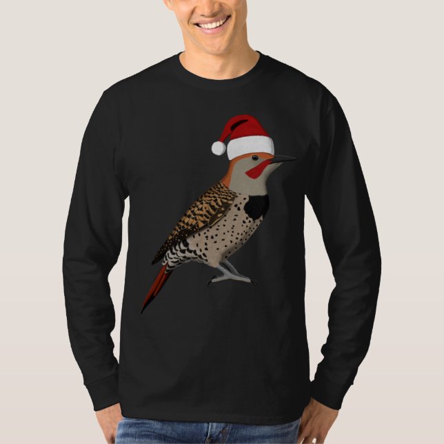 Northern Flicker Christmas Bird Santa Claus Biolog T-Shirt (Front)
