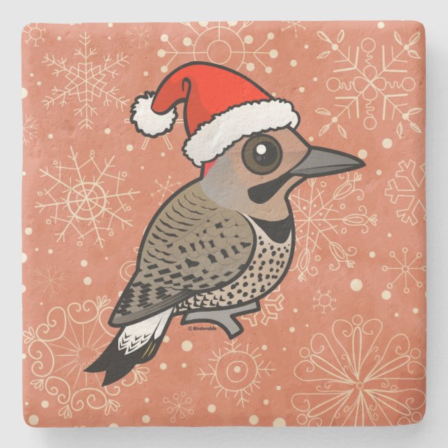 Northern Flicker Santa Claus (yellow shafted) Stone Coaster (Front)