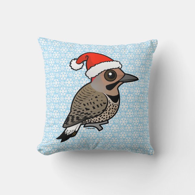 Northern Flicker Santa Claus (yellow shafted) Throw Pillow (Front)