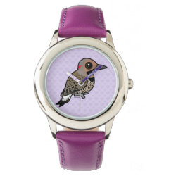 Northern Flicker (yellow-shafted) Kid's Stainless Steel Purple Leather Strap Watch