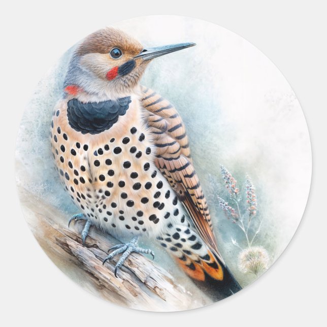 Northern Flicker Yellowhammer Watercolor Classic Round Sticker (Front)
