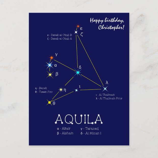 Northern Hemisphere Constellation Aquila Postcard (Front)