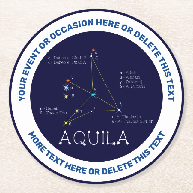 Northern Hemisphere Constellation Aquila Round Paper Coaster (Front)