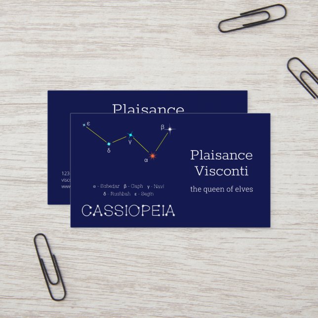 Northern Hemisphere Constellation Cassioipeia Business Card (Front/Back In Situ)