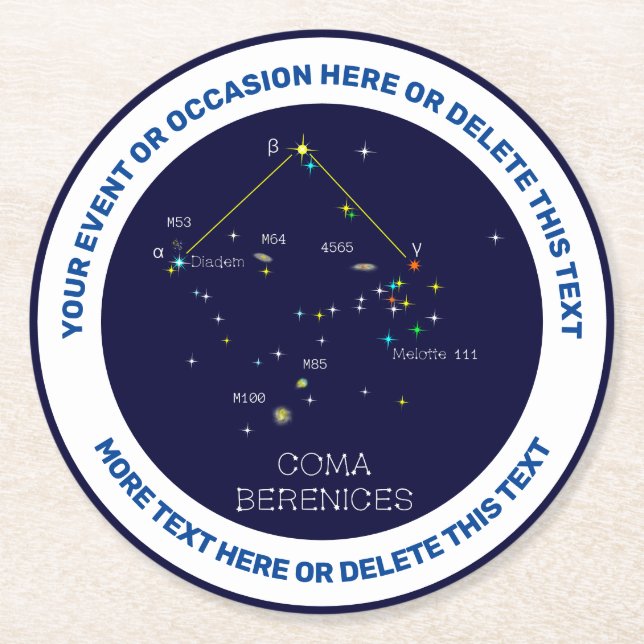 Northern Hemisphere Constellation Coma Berenices Round Paper Coaster (Front)