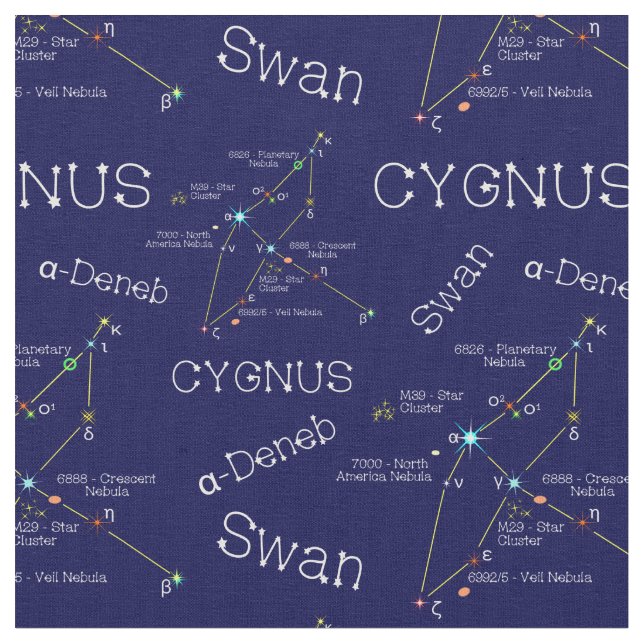 Northern Hemisphere Constellation Cygnus Fabric (Close Up)