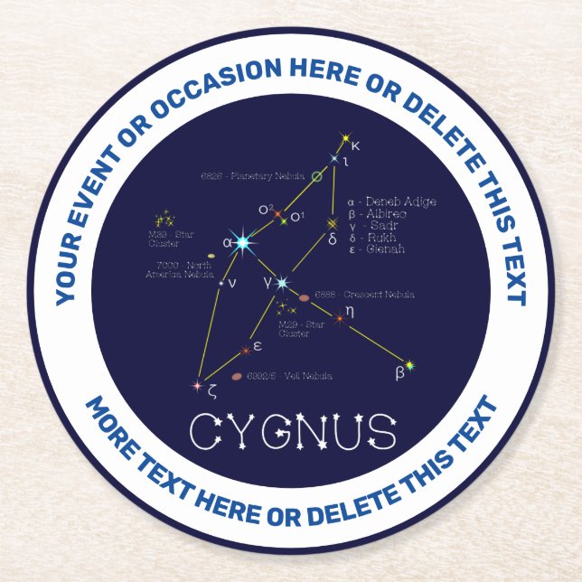 Northern Hemisphere Constellation Cygnus Round Paper Coaster (Front)