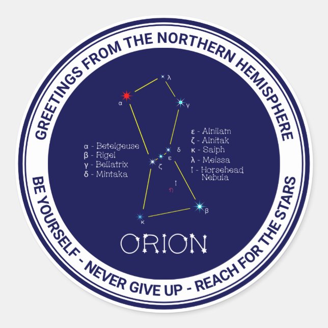 Northern Hemisphere Constellation Orion Classic Round Sticker (Front)