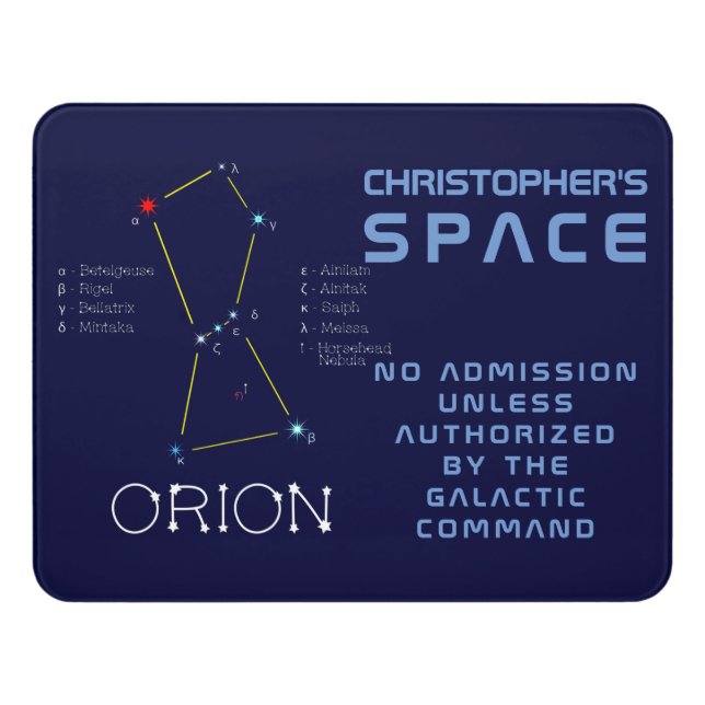 Northern Hemisphere Constellation Orion Door Sign (Contemporary Front)