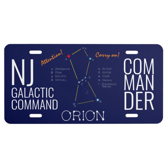 Northern Hemisphere Constellation Orion License Plate (Front)