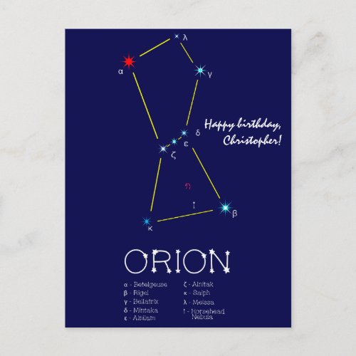 Northern Hemisphere Constellation Orion Postcard