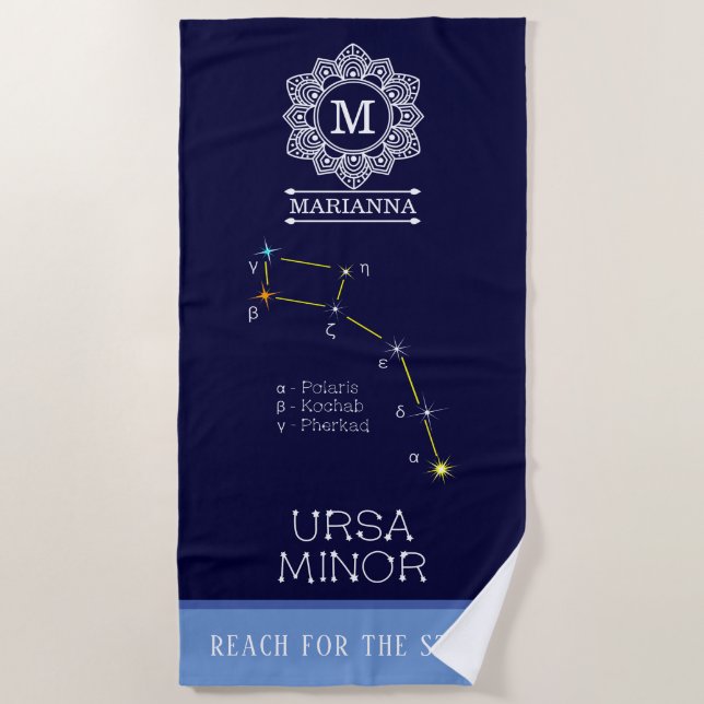 Northern Hemisphere Constellation Ursa Minor Beach Towel (Front)