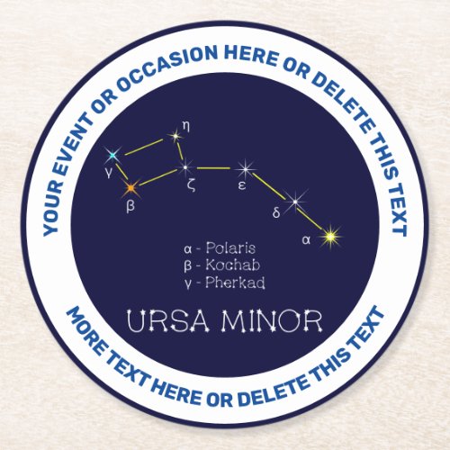 Northern Hemisphere Constellation Ursa Minor Round Paper Coaster