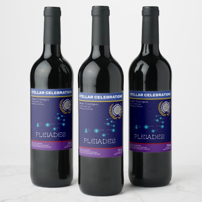Northern Hemisphere Pleiades Star Formation Wine Label (Bottles)