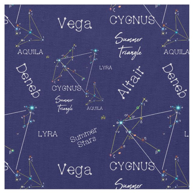 Northern Hemisphere Summer Triangle Stars Fabric (Close Up)