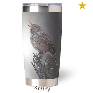Northern House Wren Bird Painting Custom Name Insulated Tumbler