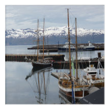 Northern Iceland Harbor Tall Ship Reflections