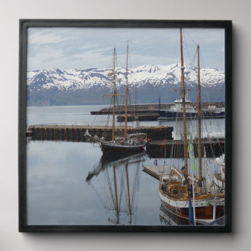 Northern Iceland Harbor Tall Ship Reflections Peel And Stick Photo Tile