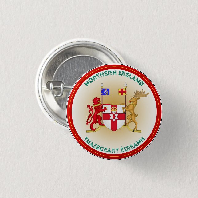 Northern Ireland Coat of Arms Circle Shape  Button (Front & Back)