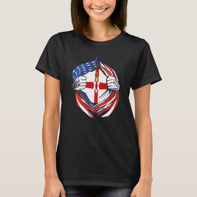 Northern Ireland Flag American Proud of My Irish H T-Shirt (Front)