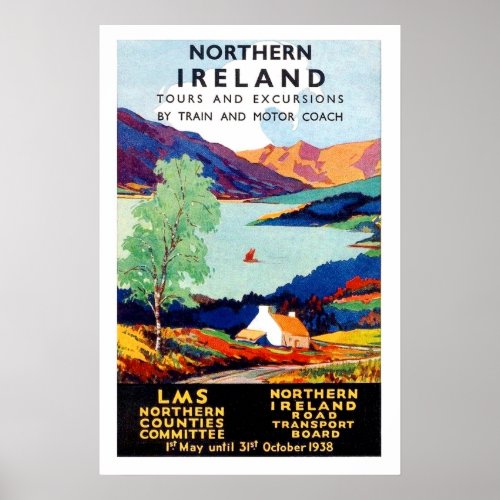 Northern Ireland landscape tours vintage travel Poster