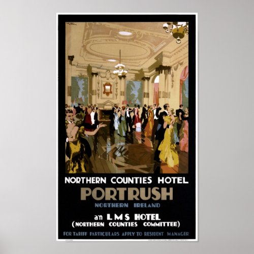 Northern Ireland Portrush Vintage Travel Poster