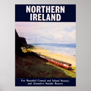 Northern Ireland, railway train by the coast Poster