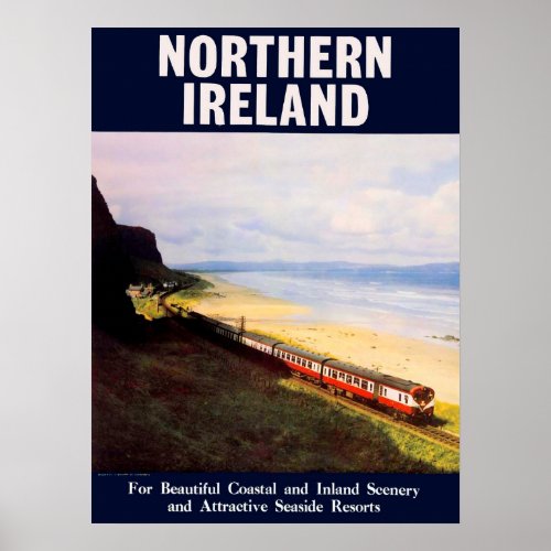 Northern Ireland railway train by the coast Poster