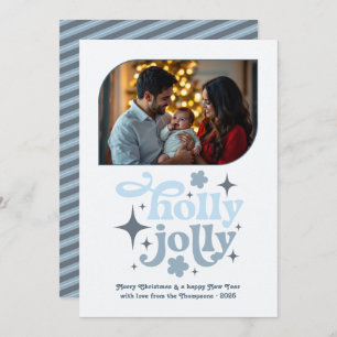 Northern Light Modern Blue Christmas Photo Holiday Card