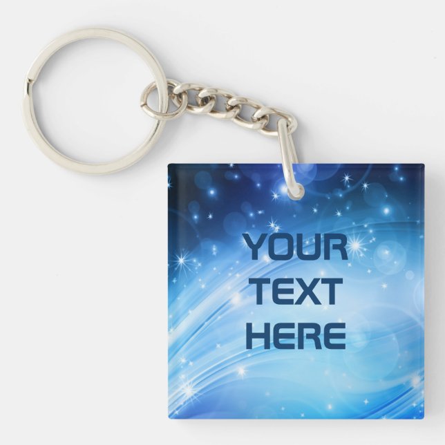 Northern Light Stars blue + your text & ideas Keychain (Front)