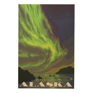 Northern Lights and Orcas - Petersburg, Alaska Wood Wall Art
