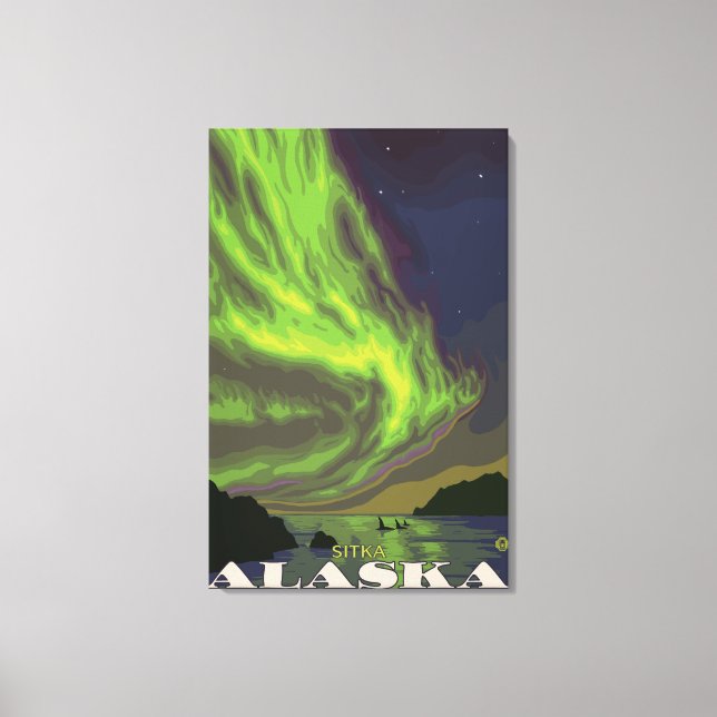 Northern Lights and Orcas - Sitka, Alaska Canvas Print (Front)