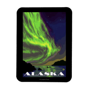 Northern Lights and Orcas Vintage Travel Magnet