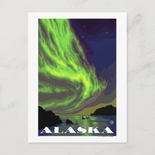 Northern Lights and Orcas Vintage Travel Postcard