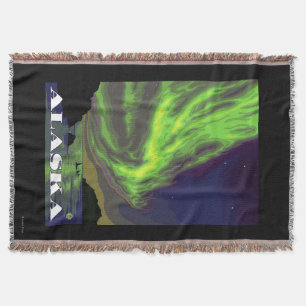 Northern Lights and Orcas Vintage Travel Throw Blanket