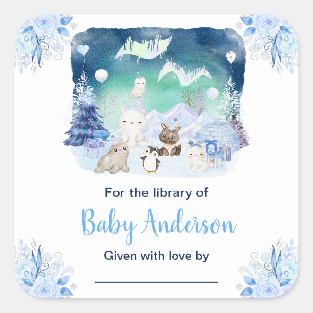 Northern Lights Animals Baby Shower Bookplate (Front)