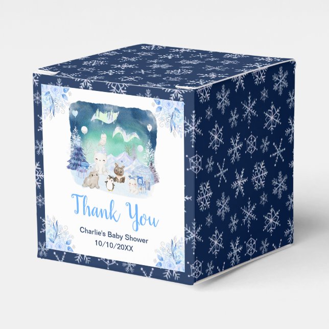 Northern Lights Animals Baby Shower Thank You Favor Boxes (Front Side)