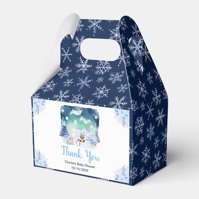 Northern Lights Animals Baby Shower Thank You Favor Boxes (Front Side)