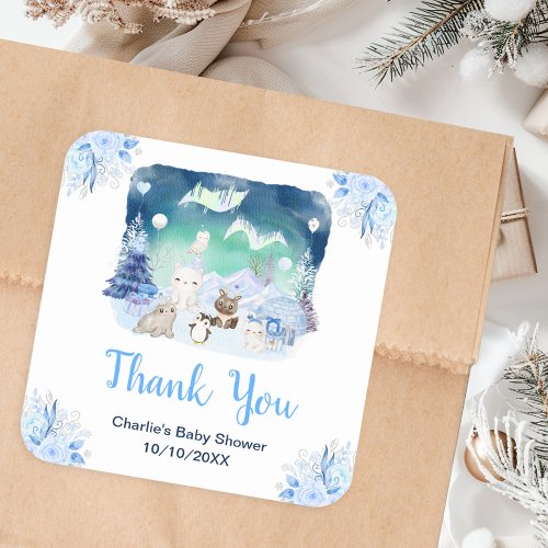 Northern Lights Animals Baby Shower Thank You Square Sticker