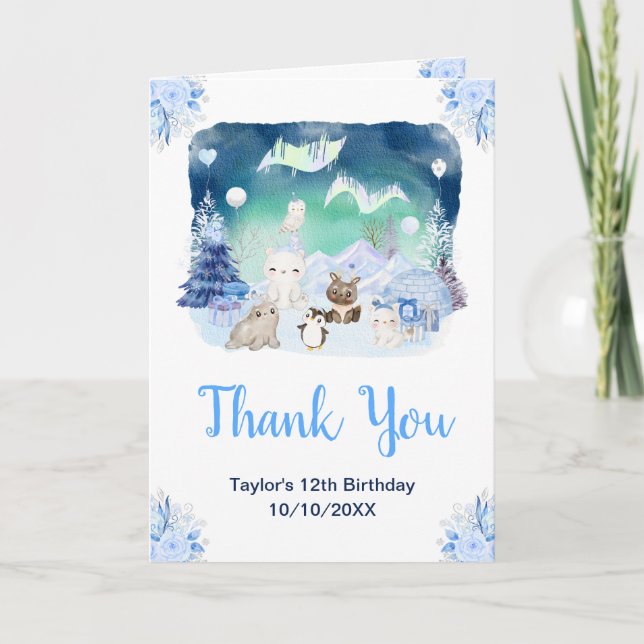 Northern Lights Animals Birthday Party Thank You (Front)