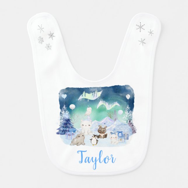 Northern Lights Arctic Animals Baby Bib (Front)