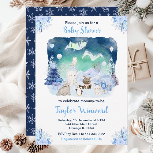 Northern Lights Arctic Animals Baby Shower Invitation