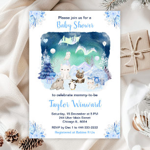 Northern Lights Arctic Animals Baby Shower Invitation