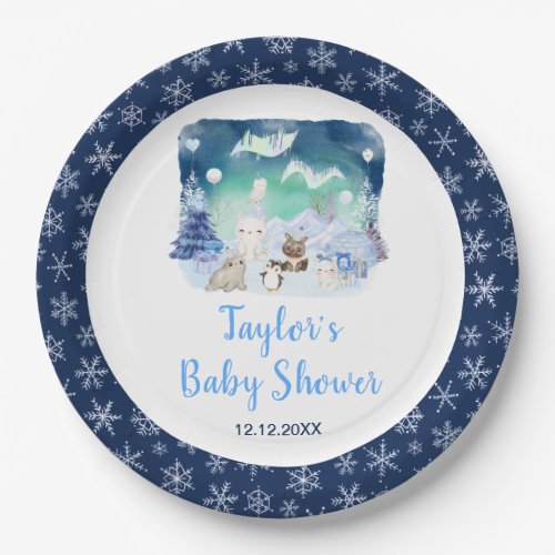 Northern Lights Arctic Animals Baby Shower Paper Plates