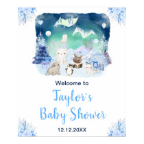 Northern Lights Arctic Animals Baby Shower Welcome Poster