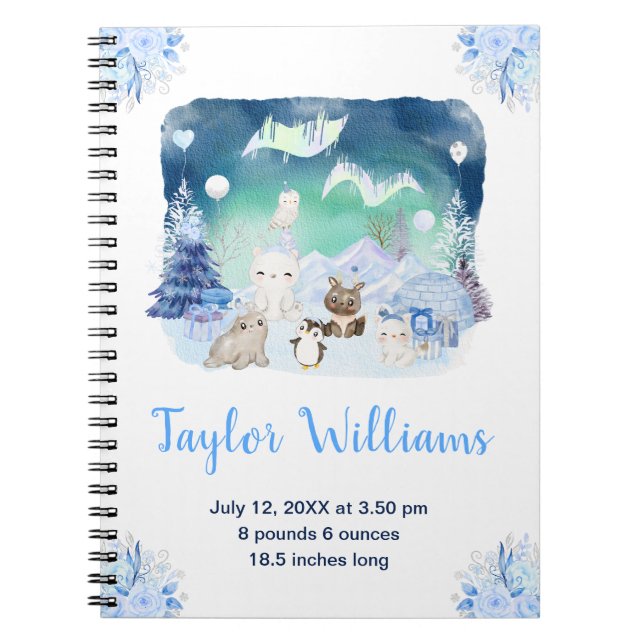 Northern Lights Arctic Animals Birth Statistics Notebook (Front)