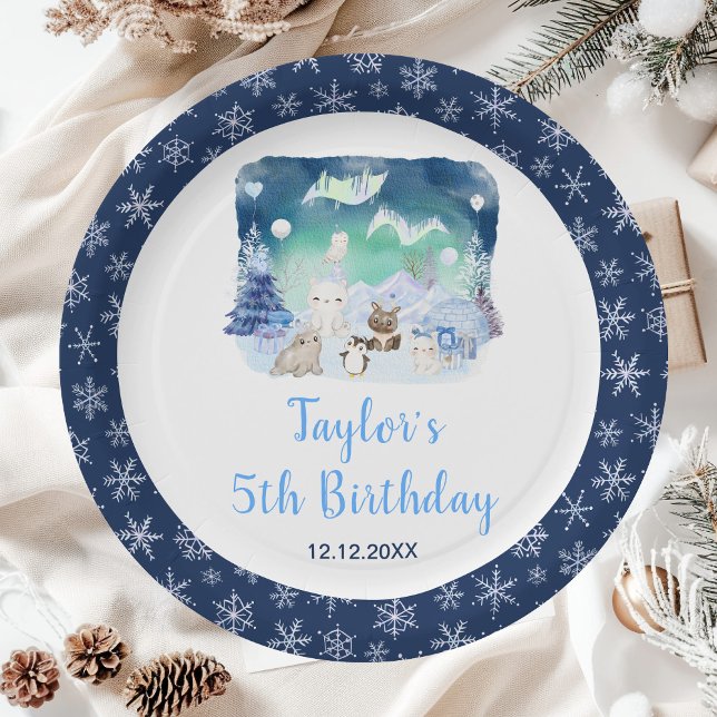 Northern Lights Arctic Animals Birthday Paper Plates (Creator Uploaded)