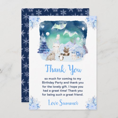 Northern Lights Arctic Animals Birthday Party Thank You Card