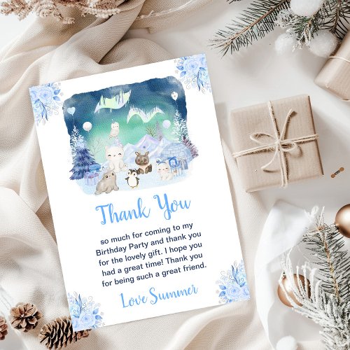 Northern Lights Arctic Animals Birthday Party Thank You Card