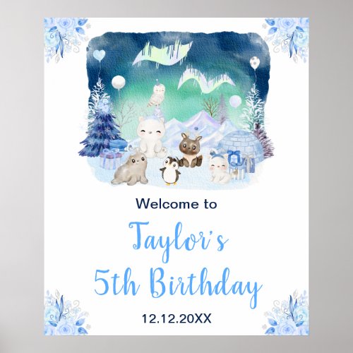 Northern Lights Arctic Animals Birthday Welcome Poster